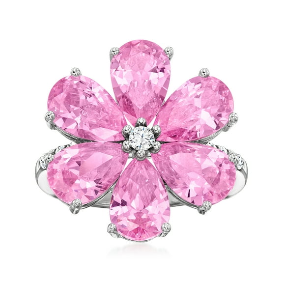 Ross-Simons 6.00 ct. t.w. Simulated Pink Sapphire Flower Ring With .20 ct. t.w. Czs in Sterling Silver, Women's, Adult