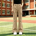 thumbnail image 7 of Girls Flare Cargo Pants Casual High Waist Pull On Stretch Kids Wide Leg Pants Khaki 5-14, 7 of 7