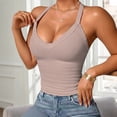 thumbnail image 6 of Women's Tank Tops with Built in Bras V-Neck Cami, Ribbed Polyester Bra Tank Camisoles for Layering 1 Pcs Khaki L, 6 of 6
