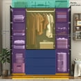 thumbnail image 5 of ChVans 75" Tall 4 Doors Armoire Wardrobe Closet with 3 Drawers and Mirror, Large Wardrobe Closet for Bedroom with LED Lights, Wooden Armoire Storage Cabinet with Hanging Rod, Black, 5 of 8