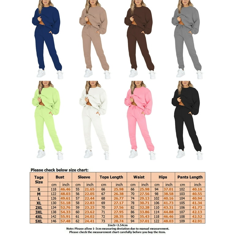 Cindysus Ladies Jogger Set Elastic Waist Sweatsuits Long Sleeve Two Piece  Outfit Running Sweatshirts And Sweatpants Thick Lounge Sets Pink 5XL