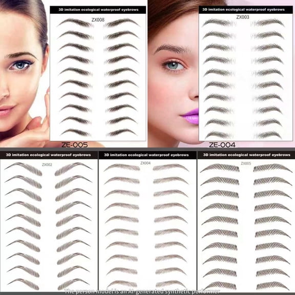 6D Hair Like Waterproof Eyebrow Tattoos Stickers 5 Sheets 100 units Waterproof Eyebrow Transfers Stickers Temporary Brow Tattoo Peel Off Grooming Shaping Eyebrow Sticker, 5 Types Brown
