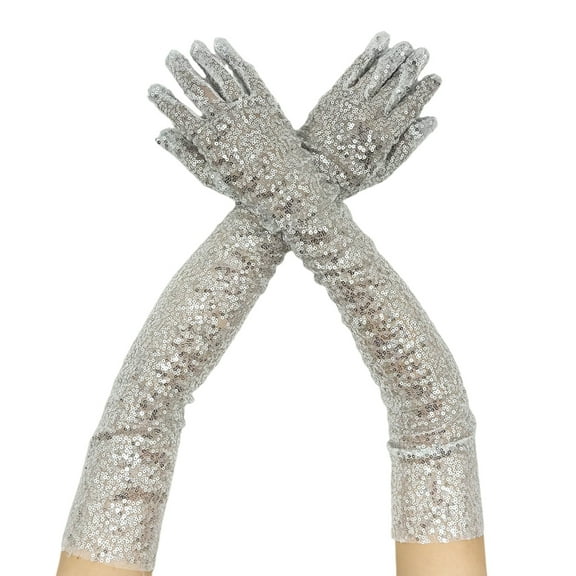 GRABLOOM Long Sequined Gloves for Women Formal Event Club Gloves Evening Party Gloves