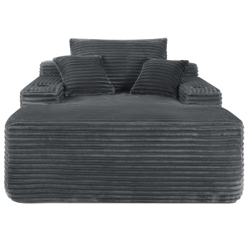 Convertible Chaise Lounge Chair Plush with Wide Armrest & Throw Pillows, Cozy Boneless Sleeper Sofa Bed Armchair, with cup holder,for Living Room, Bedroom, Grey