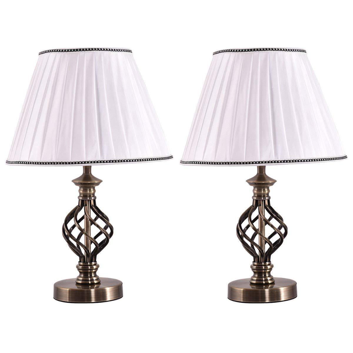 Set of 2 13" Antique Brass Bedside Table Lamp w/ LED Bulb Office ...