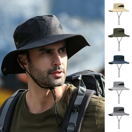 Cheers.US Men Waterproof Hat Big Hat Brim 360 Degree Shading Breathable UV-proof Fishing Hiking Camping Cap