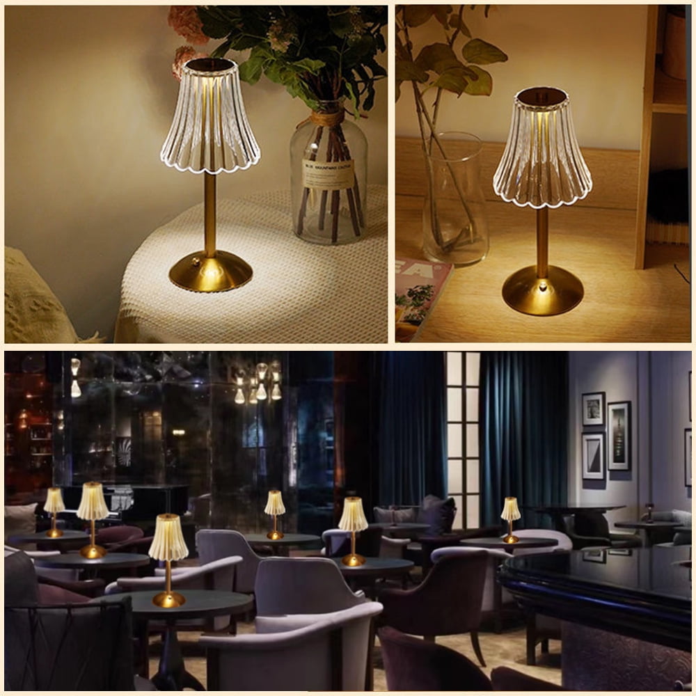 LED Portable Cordless Gold Table Lamp Touch Battery Operated Rechargeable Desk Lamp 3 Color Dimmable for Bedroom Living Room Dining