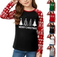 thumbnail image 2 of gcong Christmas Shirts for Girls Xmas Tree Print Raglan Long Sleeve Loose Shirts Crew Neck Tops Baggy Snowflake Blouse Size 3-12 Years, 2 of 5