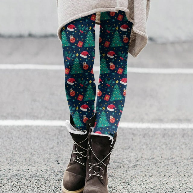 MKLEKYY Leggings de compresión para mujer Navidad 2024 Leggings de yoga con estampado de dibujos animados para mujer