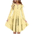 thumbnail image 1 of Vestido elástico de manga larga con bloques de color, corte A, estilo skater, para recital escolar, manga corta, cuello redondo, poliéster., 1 of 6