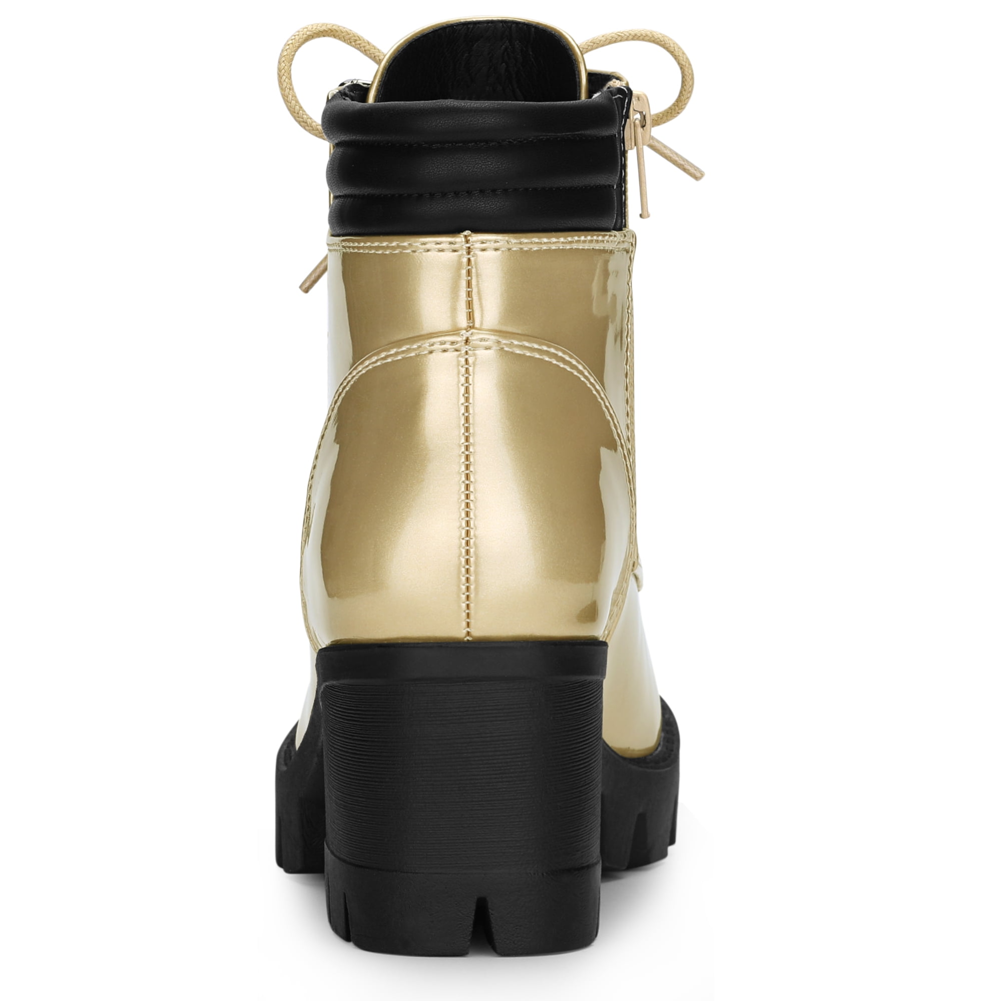 DARING DIVA Women's Chunky Heel Lace Up Zipper Combat Boots Gold US 7