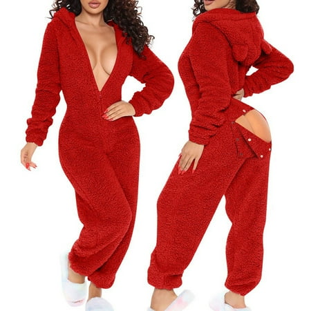 

Aueoe Womens Pajama Sets Sleep Shirts For Women Women s Winter 3D Ear Buttoned Flap Functional Costume Zipper Front Hooded Lounge Jumpsuit Comfortable Pajamas Clearance