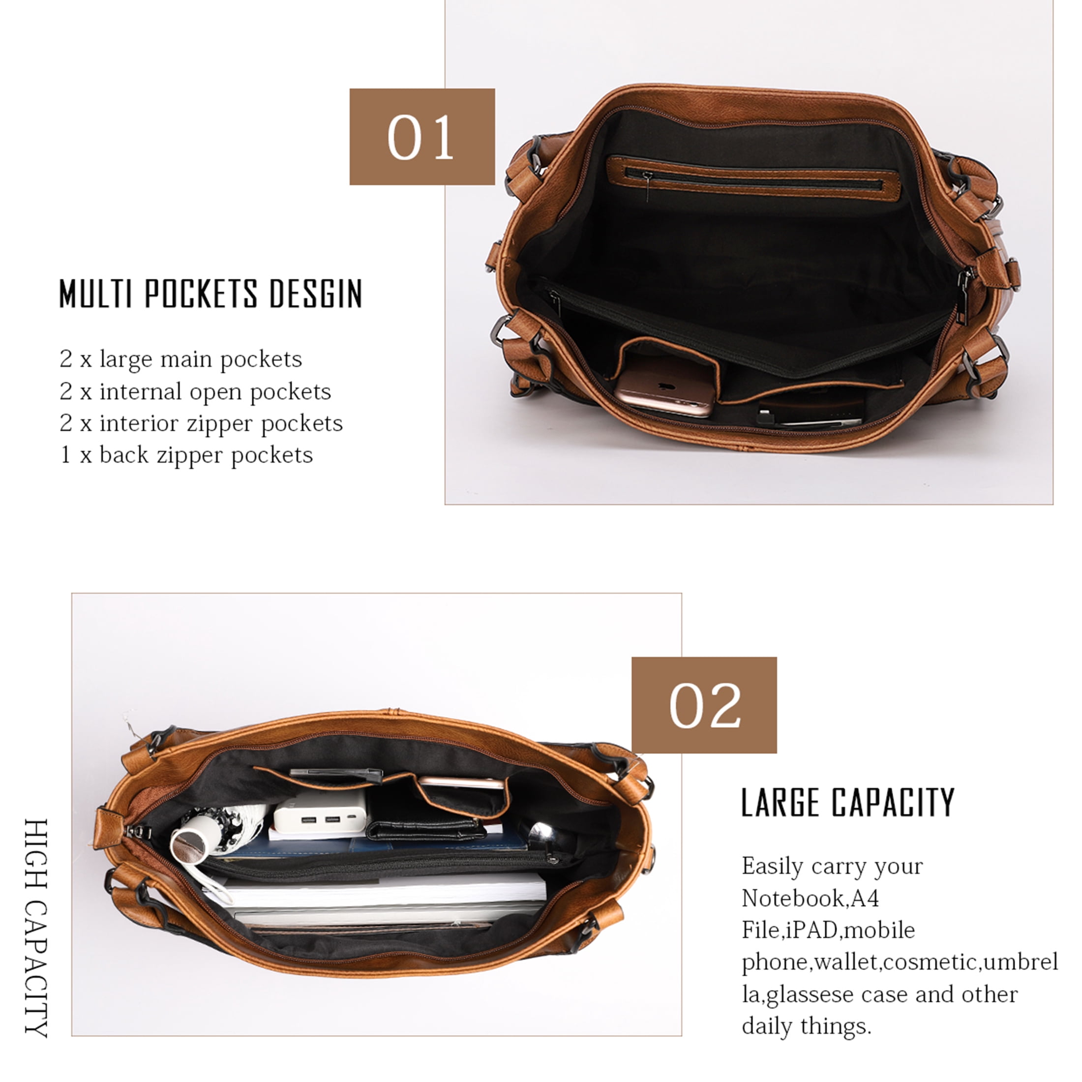 Arcticwind Shoulder Purse Handbag for Women, Hobo Tote Bags, Shoulder bag for Women, Vintage Simple style, wIth small bag & long shoulder stra, Brown style