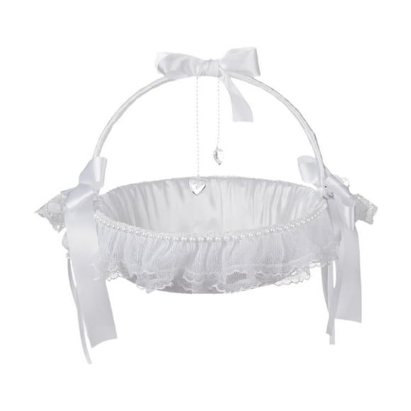 Cesta de flores para niña, con cintas de satén, cesta de encaje de hadas, de flores, accesorios de novia para , ceremonias, damas de honor y