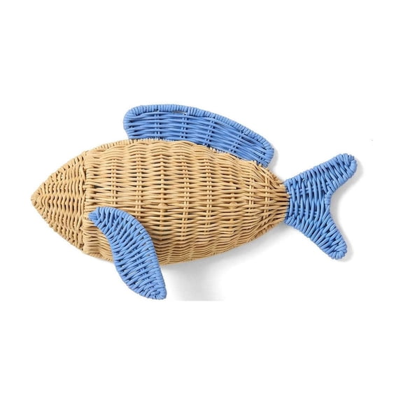Pxyqht Nordics Plastic Rattan Fish Wall Hanging Decor Waterproof Wall Ornament for Home Nautical Themed Living Room and Bathroom