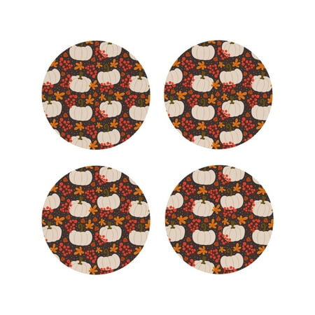 

Tideii Autumn White Pumpkin for Leather Coasters 4 Pieces Anti-fouling and Anti-scalding Decorative Coasters Suitable for Restaurants Kitchens Coffee Shops-Round Shape