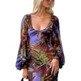 thumbnail image 3 of Coduop Women High Split Long Dress Tropical Print Lantern Sleeve Bodycon Dress Sundress, 3 of 9