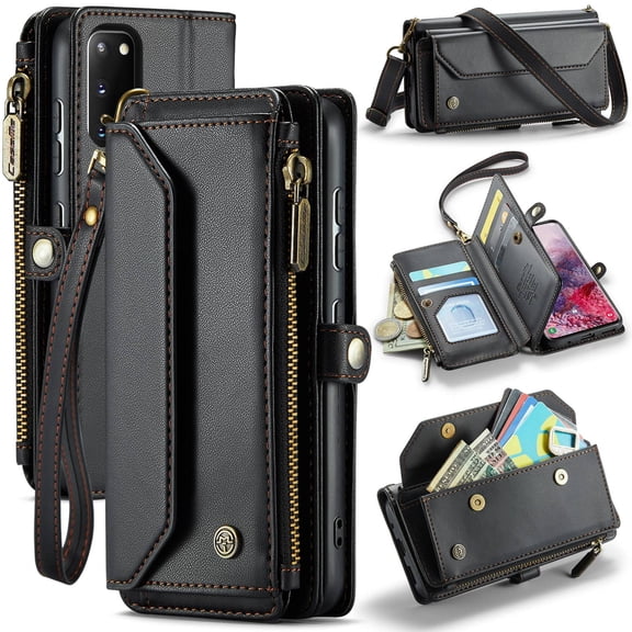 Crossbody for Samsung Galaxy S20 Case Wallet【RFID Blocking】with 10-Card Holder Zipper Bills Slot, Soft PU Leather Magnetic Shoulder Wrist Strap for Galaxy S20 Wallet Case Women