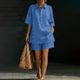 thumbnail image 6 of akafmk Womens Linen 2 Piece Sets Summer Button Down Collared Short Sleeve Shirts Shorts Set with Pockets Matching Set Fashions Vacation Outfits, 6 of 7