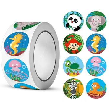 CCOCC Kids Stickers Roll, Coated Paper Animals Stickers, 2.64"*2.64"*1.18" Fun Stick on Labels