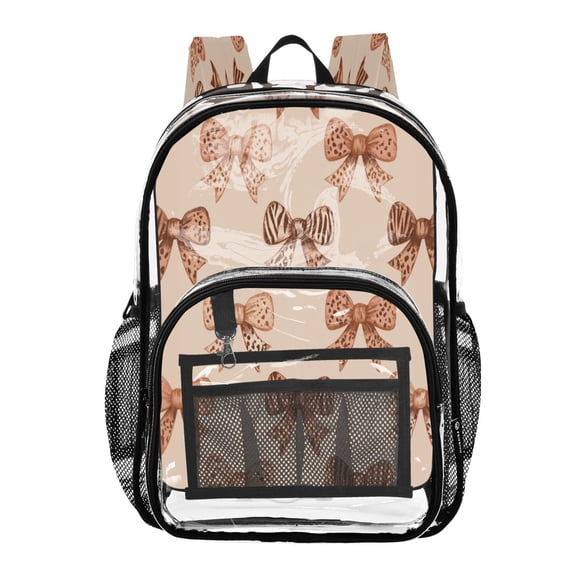 PVC Transparent Backpack Stylish & Durable Clear Backpack Perfect for School, Travel and Outings Leopard Print Bow