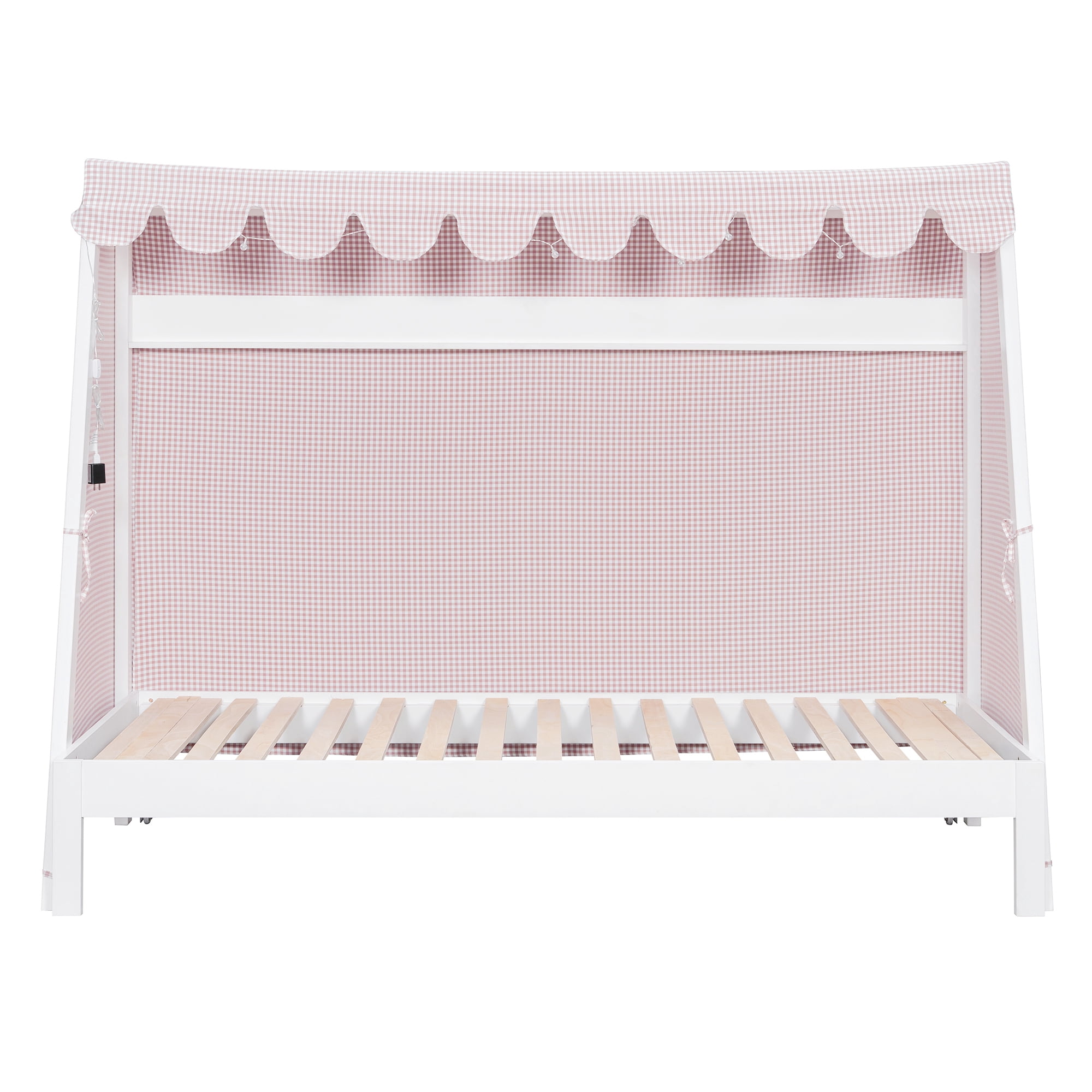 Mintazer Twin XL Platform Bed with LED Light, Trundle, Storage Shelf & Tent for Kids, White