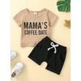 thumbnail image 2 of Qmyliery Newborn Boy Short Pants Outfits, Short Sleeve Letter Printed Crew Neck T-Shirt + Elastic Waist Tie-Up Shorts Set, 2 of 9