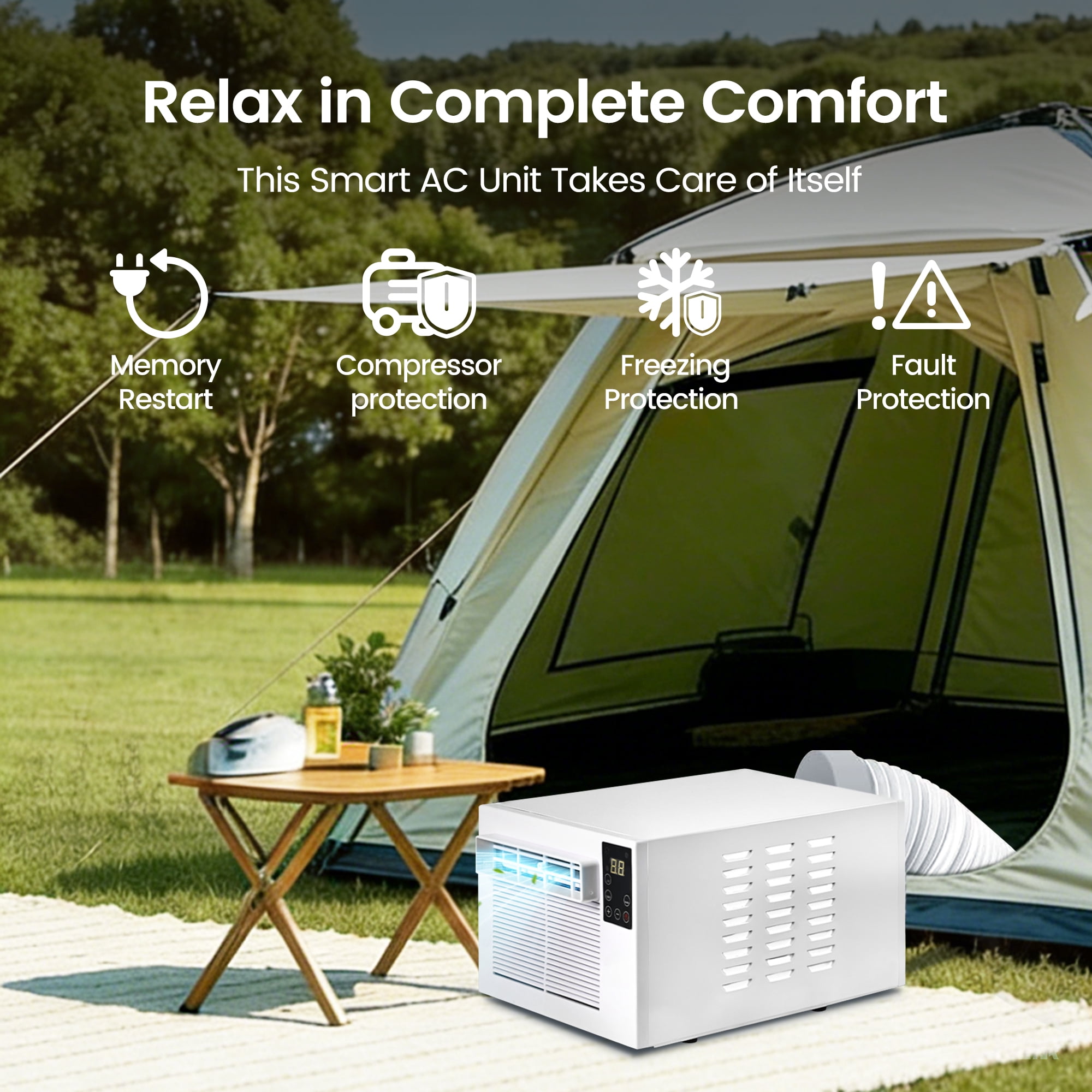 2300 BTU Portable Air Conditioner Cools with Remote, 45 sq.ft. with Dehumidifier in White for Tent, Camping, RV, 50 dBA