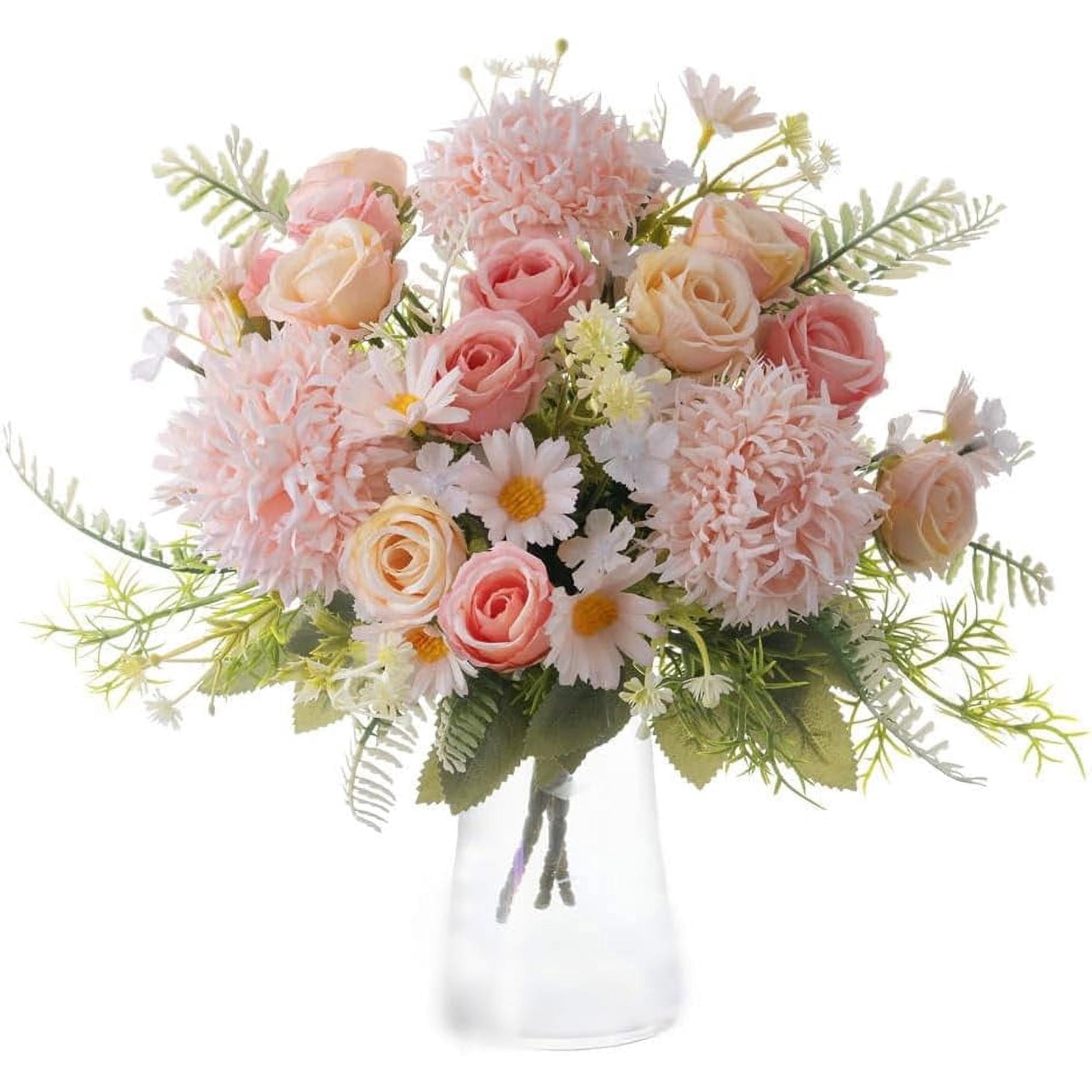 KIRIFLY Artificial Flowers, Fake Rose Silk Bouquet Decor Plastic Daisy Flower Arrangements Wedding Decoration Table Centerpieces 3 Packs (Pink Champagne)