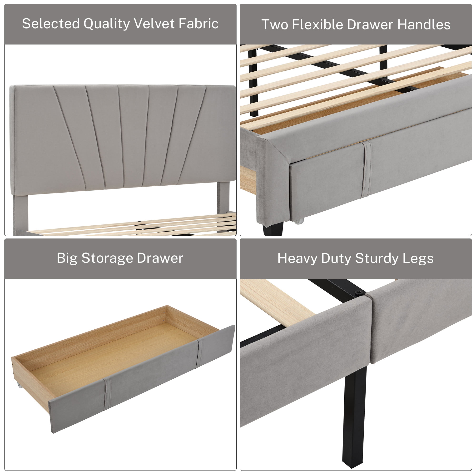 Buy Queen Bed Frame, New Upgraded Velvet Upholstered Platform Bed with