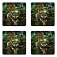 thumbnail image 1 of Fantasy World Coaster Set of 4, Graphics of Fantasy Scene with Girl and Saber-tooth Tiger Plants Galaxy, Square Hardboard Gloss Coasters, Standard Size, Green, by Ambesonne, 1 of 2