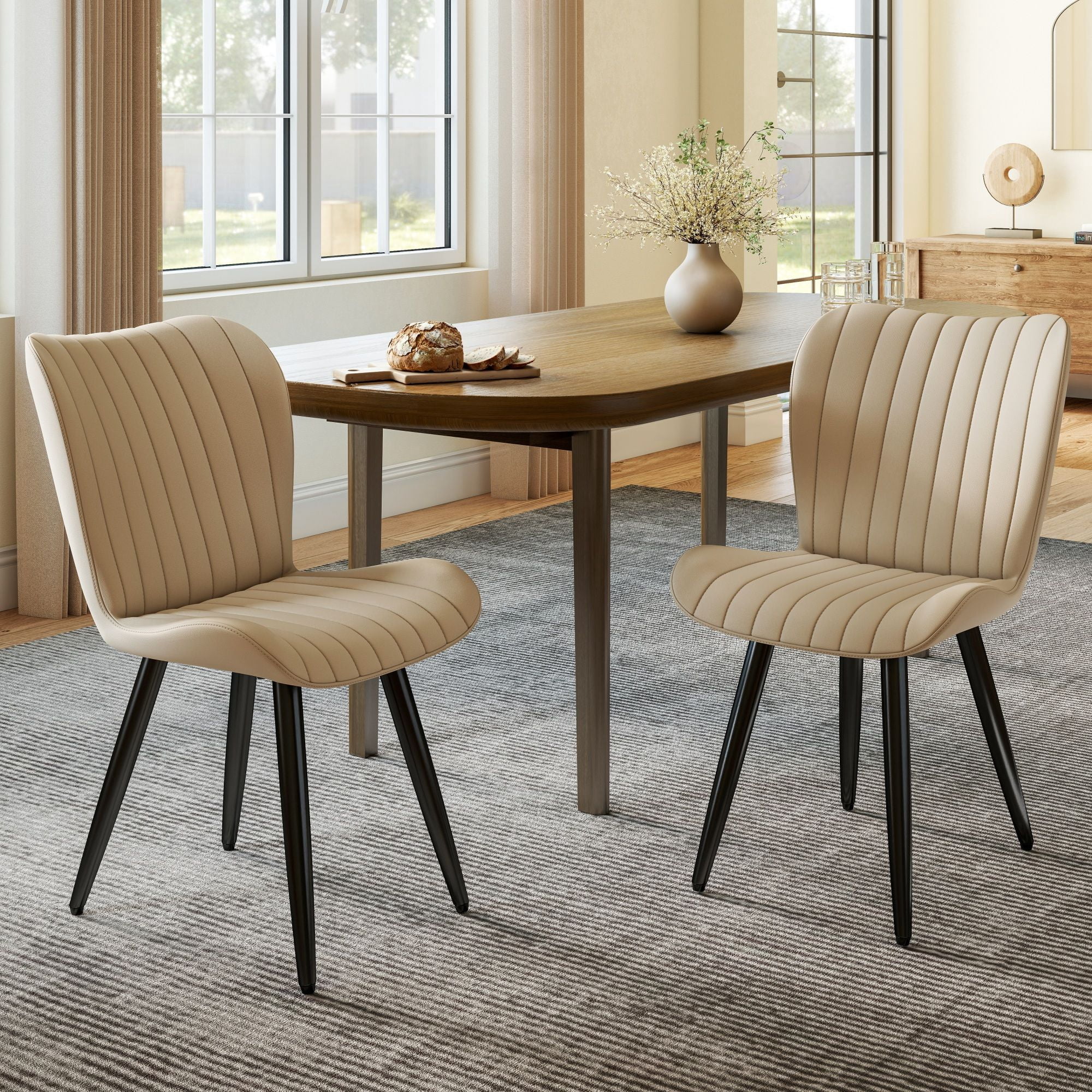 Alvantor Dining Chairs Set of 4 Upholstered Side Chairs with Thick Cushions & Metal Legs for Kitchen Living Room Cream