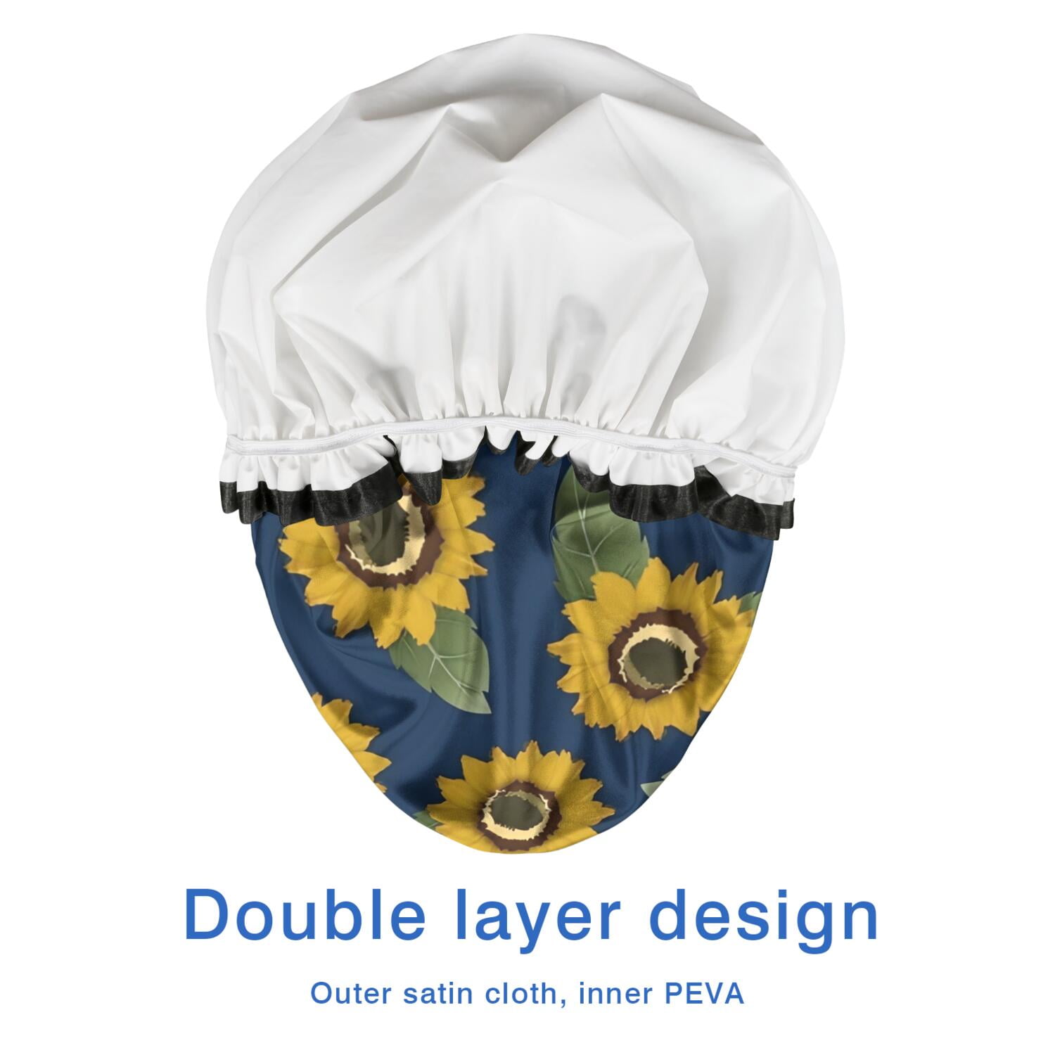 Shower Caps,Blue Sunflower Leaf Pattern Waterproof Shower Cap for Women 4 Pieces,Double Reusable Hair Cover for Shower PEVA Elastic Stretch Hem