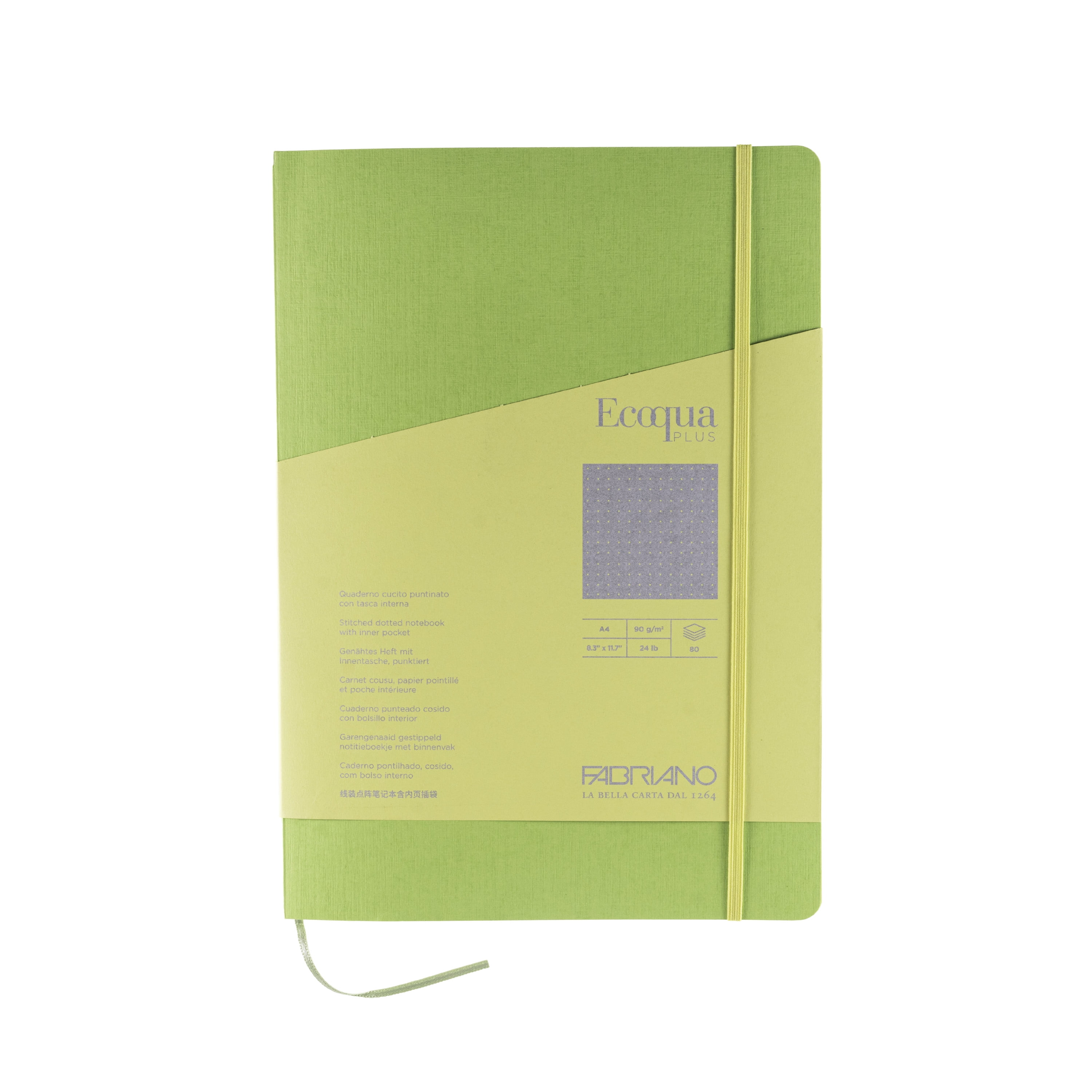 Fabriano Ecoqua Plus Stitch-Bound Notebook, 8.3" x 11.7", A4, Dotted, Lime