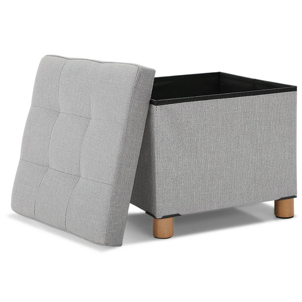 DOACT Fabric Ottomans Seat,15in Folding Storage Cube Ottoman Toy Box