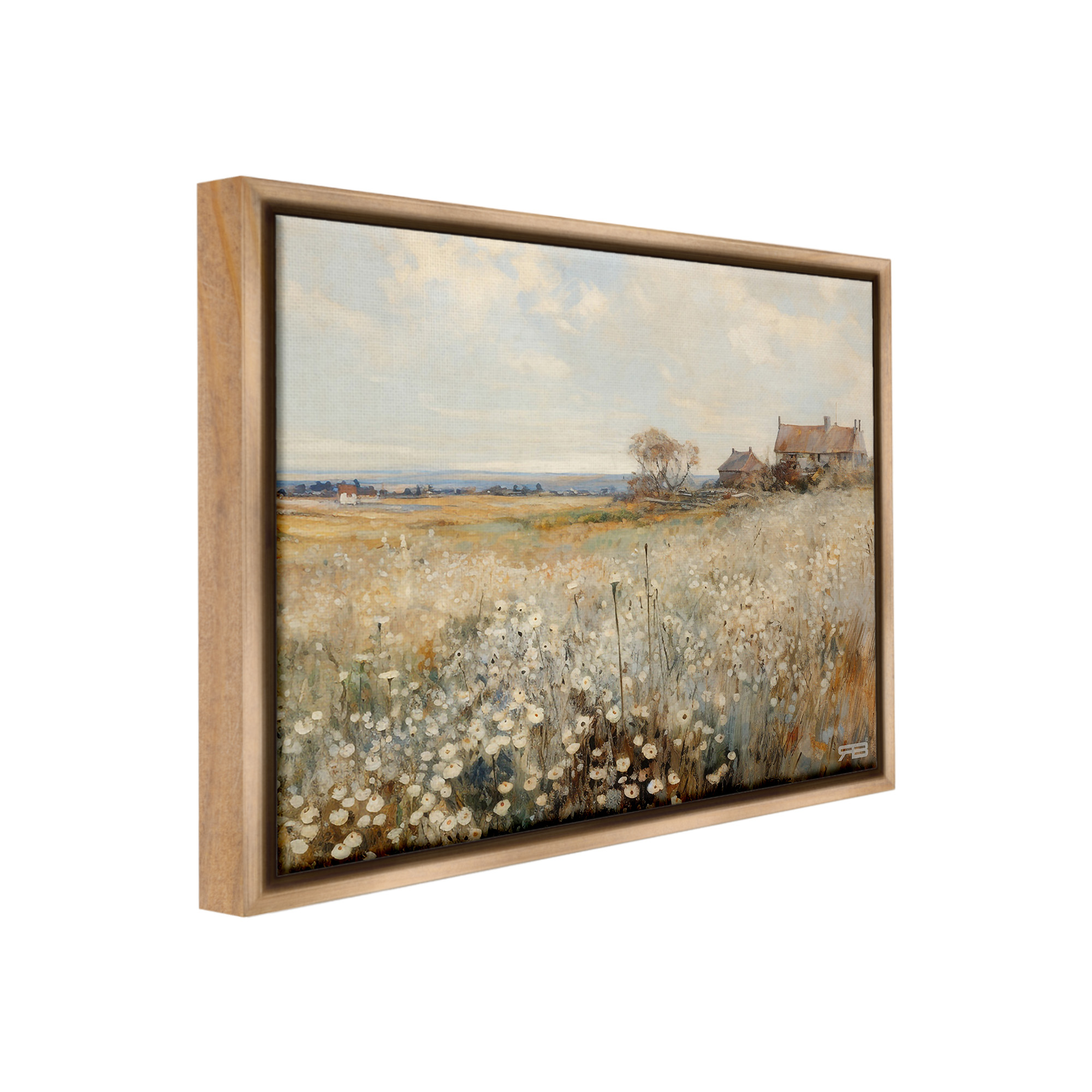 Stupell Industries Neutral Farmland Meadow Landscape Painting Brown Floater Framed Canvas Art Print Wall Art, 31 x 25
