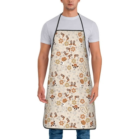 

Lukts Halloween Dancing Cowboy Skeleton Print Unisex Tie-Up Aprons Bibs for Chef Kitchen Grill Beverage Shop