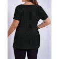 thumbnail image 4 of Womens Plus Size Tops Casual V Neck Short Sleeve Shirts Split Hem Blouses Summer Black 5XL, 4 of 6