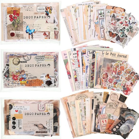 600 Piezas Etiquetas Engomadas Vintage Papel para Diario áLbum de Recortes Antiguo Papel para Diario Etiquetas Engomadas de Papel EstéTicas para áLbum de Recortes