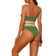 thumbnail image 3 of Conjuntos de bikini de dos piezas de talle alto con canalé para mujer, traje de baño con tirantes ajustables, color verde ejército grande, 3 of 5