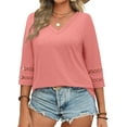 thumbnail image 2 of WellSize 3/4 Sleeve Womens Plus Size Tops V Neck Trendy Tunic Blouses Curved Hem Casual Shirts, 2 of 9