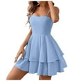 thumbnail image 1 of XDZJLR Robes pour Femmes Bleu à Bretelles avec Encolure Carrée et Nœud Dos Nu. Jupe à Ourlet Double Volant, 1 of 6
