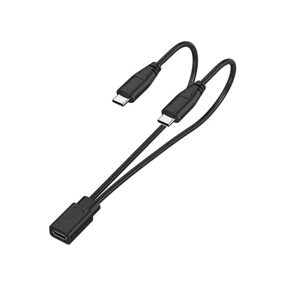 wonima11 2-in-1 USB C Splitter Charge Cable, USB-C Female to 2 Type-C Male 1 in 2 Out Charging Cord, 1ft Short Charger Wire