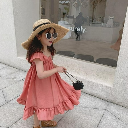 

Children s Sweet Flying Sleeve Dress Summer Girl Holiday Style Dress Children Skirt Pink 9