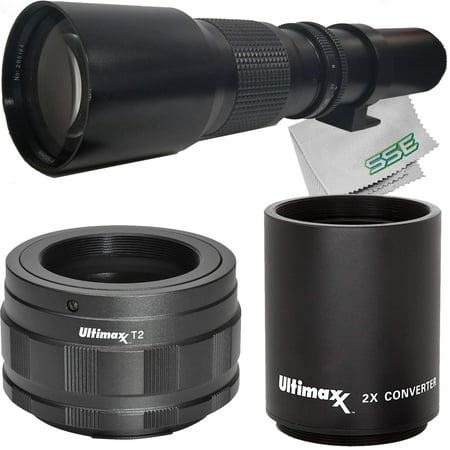 Ultimaxx 500mm f/8 Preset Telephoto Lens for Nikon Z7 Z7II Z6 Z6II Z5 Z50 Mirrorless Camera & Other Z-Mount Cameras with Basic Accessory Bundle - Includes: 2x Converter for T-Mount Lenses & More