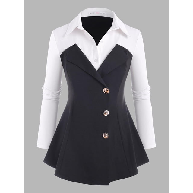 Top de Talla Extra con Botones en Capas Rosegal Blusas Tallas Grandes