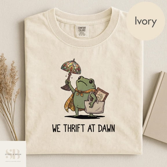 We Thrift At Dawn Shirt, Funny Frog Meme Thrifting Tee, Thrift Lover TShirt, Vintage Collector Gift