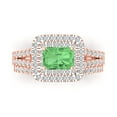 thumbnail image 2 of 3.05ct Brilliant Emerald Cut Green Zircon 18K Rose Gold Halo Solitaire with Accents Engagement Bridal Wedding Ring Band Set size 8, 2 of 7