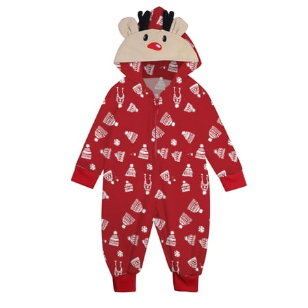 

Matching Family Outfits Christmas Sets Deer Head Embroidery Hooded Romper Zipper Jumpsuit Loungewear Holiday Casual Pajamas Set Red 0 Mouths - 3 Mouths