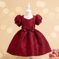 thumbnail image 4 of KIMI BEAR Little Girls Formal Dress 6T Little Girls Party Dress Princess Dress 7T Little Girls Embossed Floral Short Puff Sleeve Princess Dress Red, 4 of 9